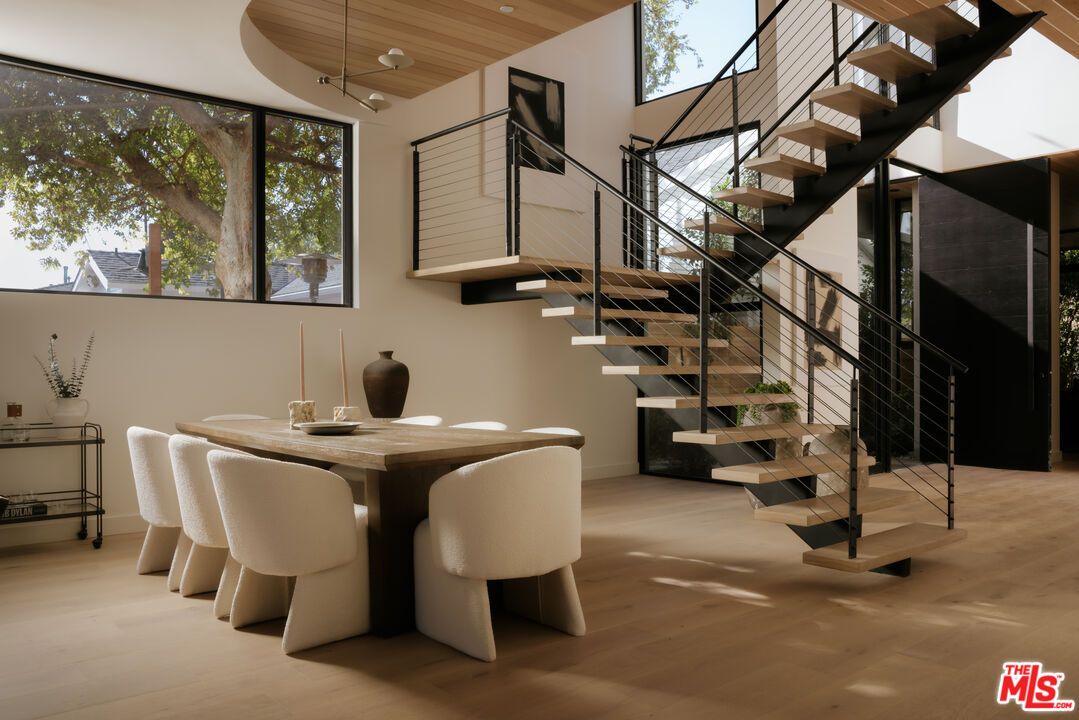 Dining room, Interior, Pendant Lights, Wooden Ceilings, Wood Texture Flooring