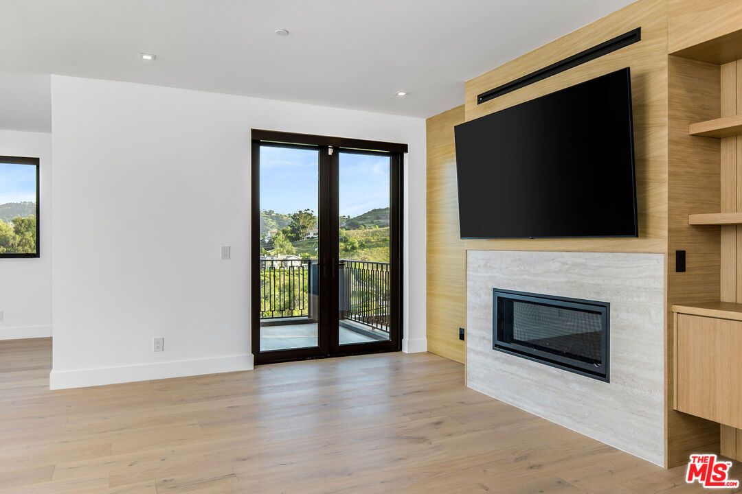 Empty room, Fireplace, Interior, Recessed Lighting, Wood Texture Flooring