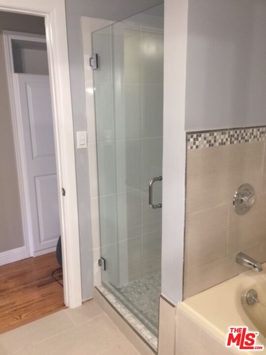 Bathroom, Glass Shower, Interior, Wood Texture Flooring