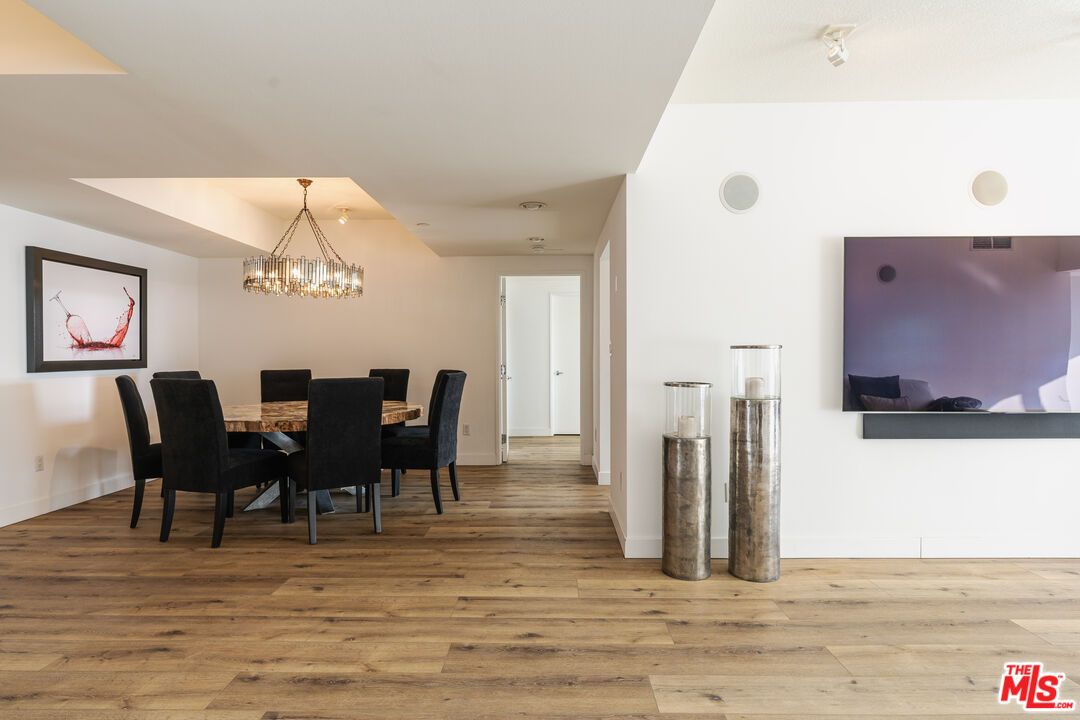 Dining room, Interior, Pendant Lights, Wood Texture Flooring