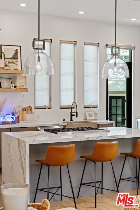 Interior, Kitchen, Pendant Lights, Recessed Lighting, Wood Texture Flooring