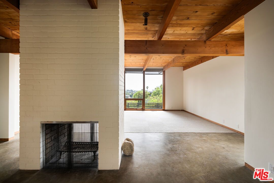 Empty room, Fireplace, Interior, Wooden Beams, Wooden Ceilings