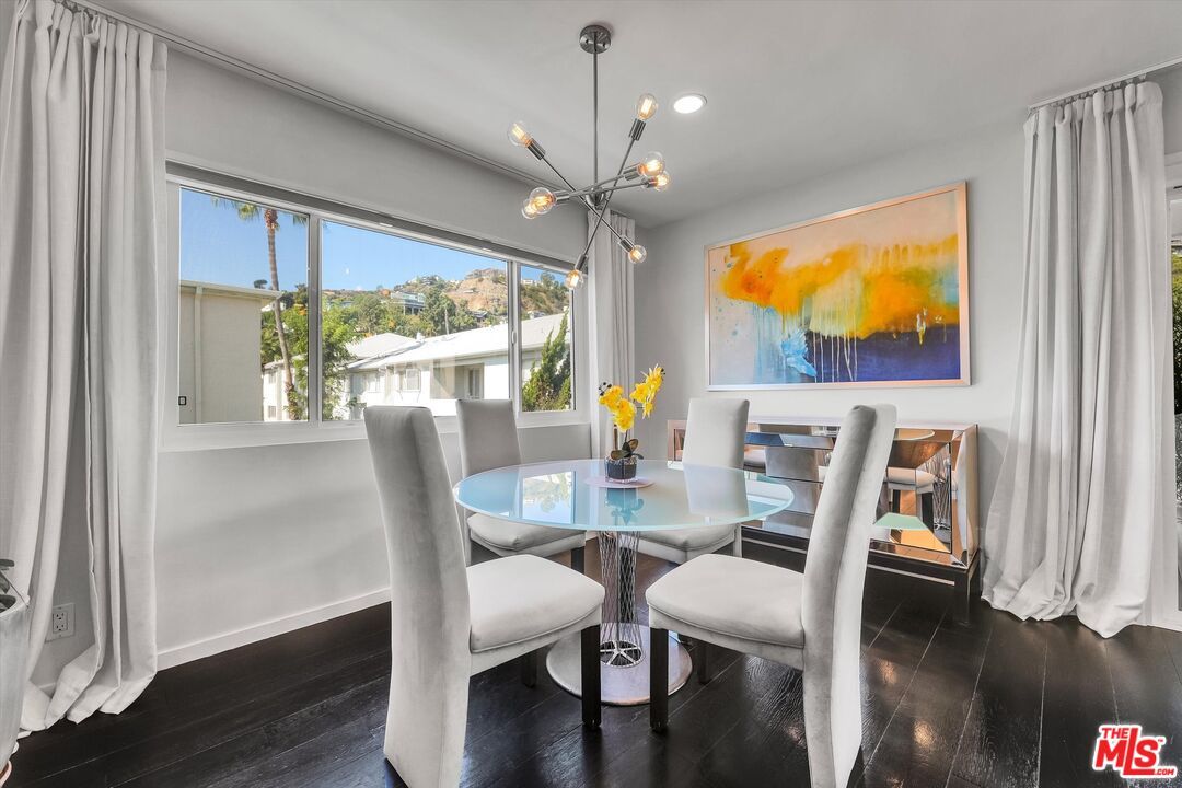 Dining room, Interior, Pendant Lights, Recessed Lighting, Wood Texture Flooring