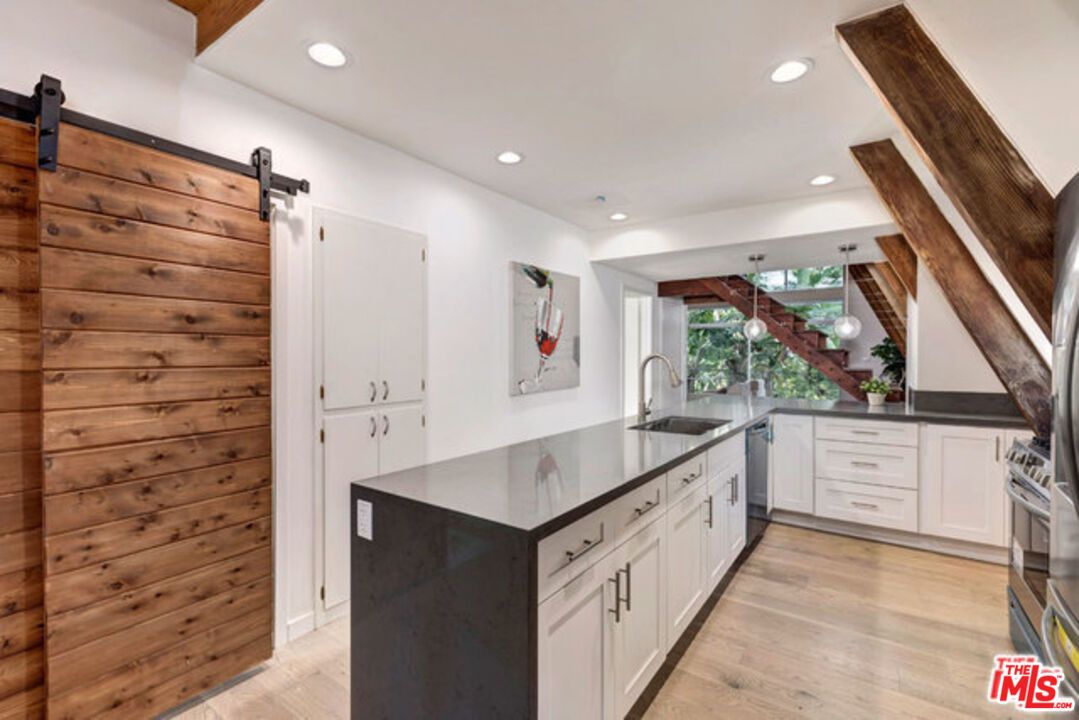 Interior, Kitchen, Recessed Lighting, Wooden Beams, Wood Texture Flooring, Wooden Walls