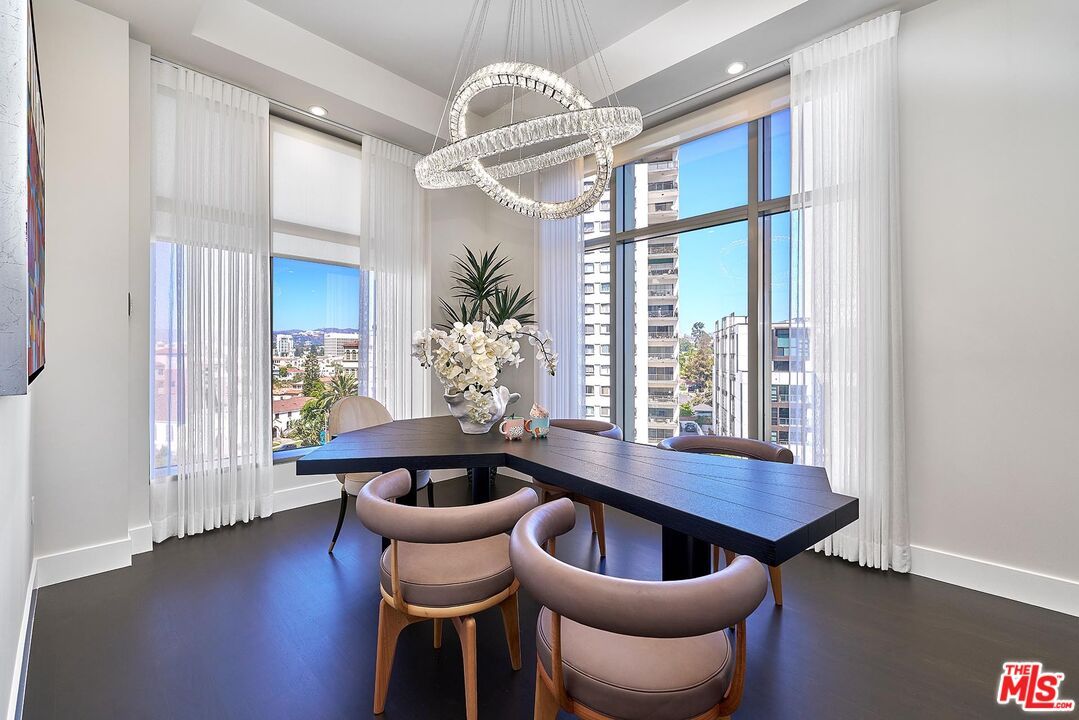 Dining room, Interior, Pendant Lights, Recessed Lighting, Wood Texture Flooring