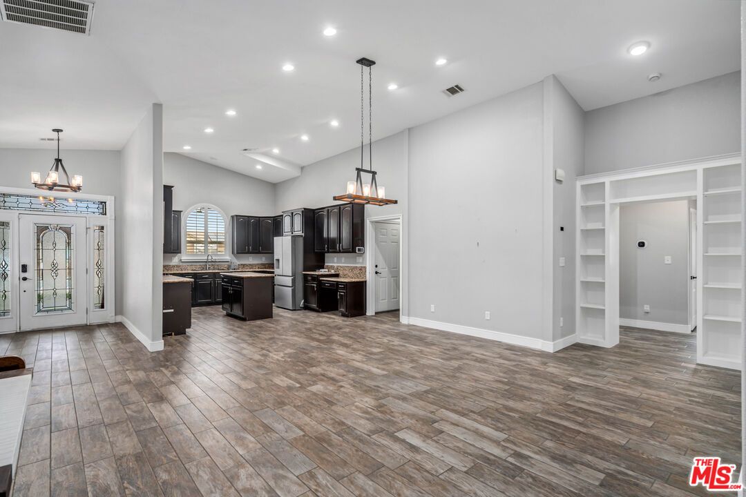 Chandelier, Interior, Kitchen, Pendant Lights, Recessed Lighting, Wood Texture Flooring