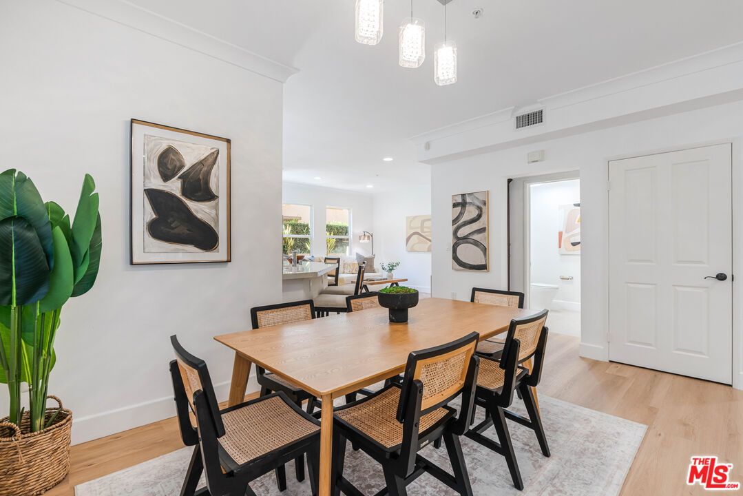 Dining room, Interior, Pendant Lights, Recessed Lighting, Wood Texture Flooring