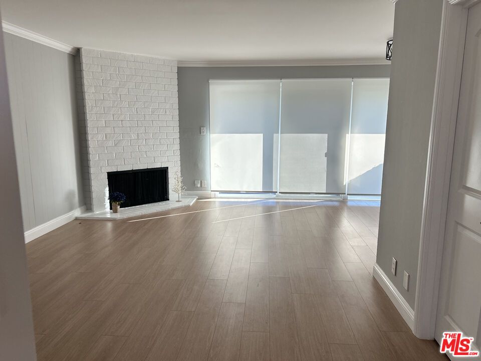 Empty room, Fireplace, Interior, Stone Walls, Wood Texture Flooring