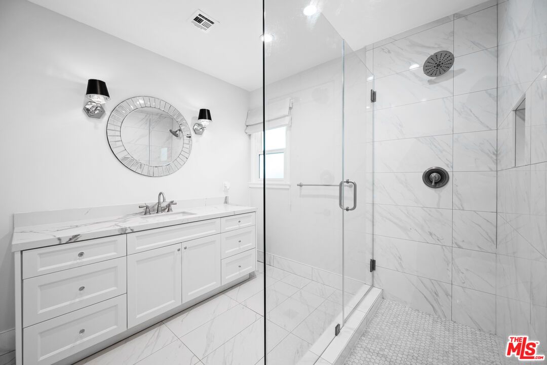 Bathroom, Glass Shower, Interior, Marble, Marble Walls, Recessed Lighting