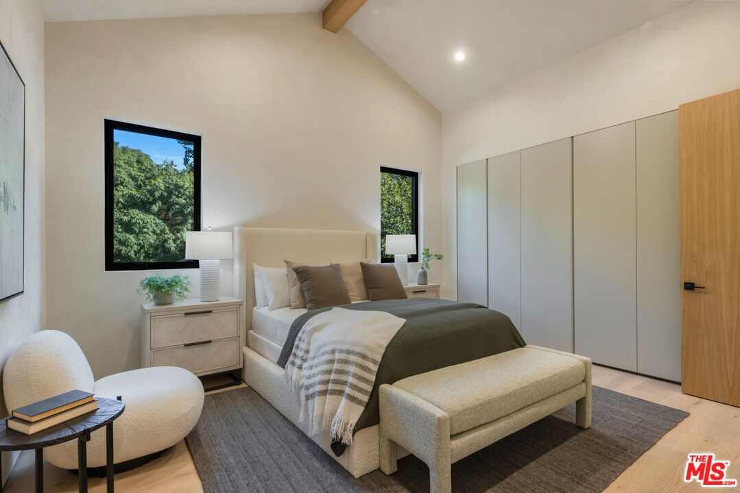 Bedroom, Interior, Recessed Lighting, Wooden Beams, Wood Texture Flooring