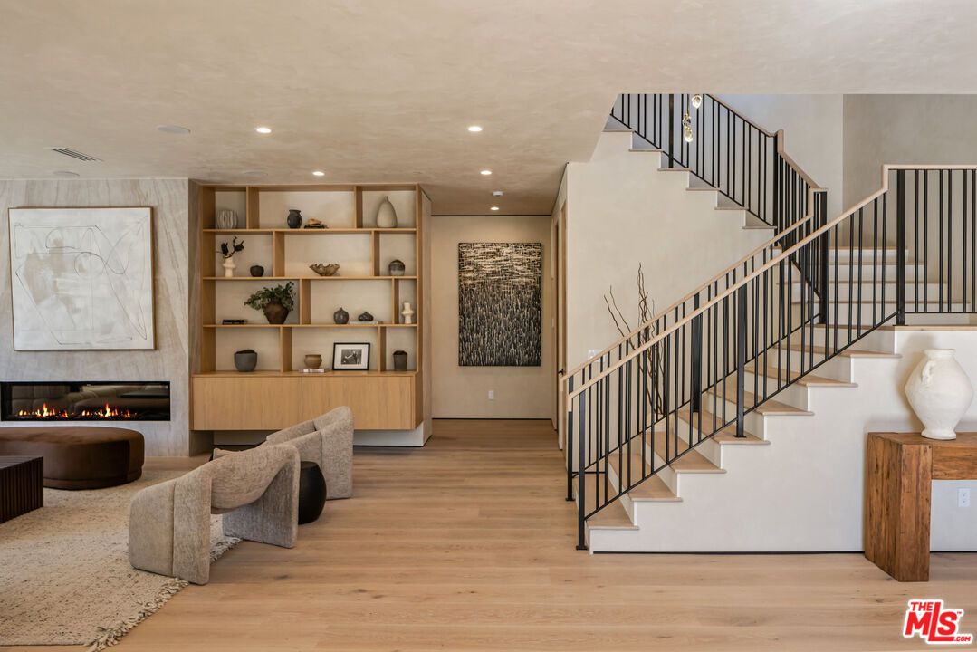 Fireplace, Interior, Recessed Lighting, Wood Texture Flooring