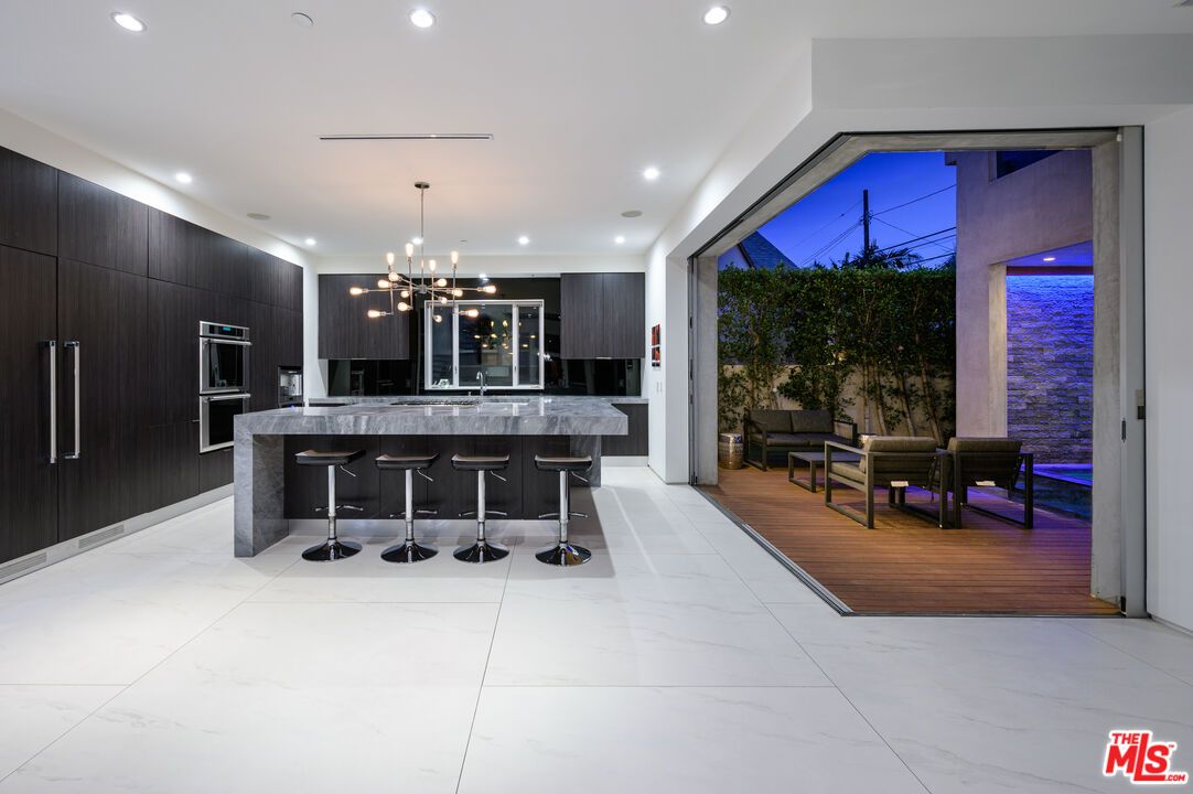 Interior, Kitchen, Marble, Pendant Lights, Recessed Lighting, Wood Texture Flooring