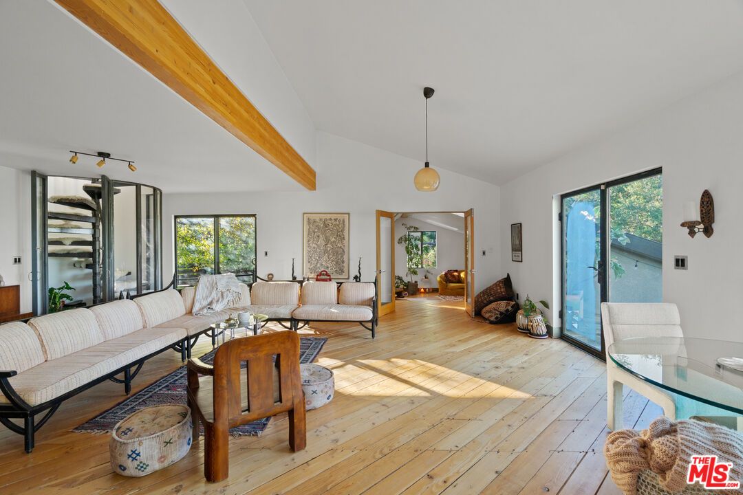 Interior, Living room, Pendant Lights, Wooden Beams, Wood Texture Flooring