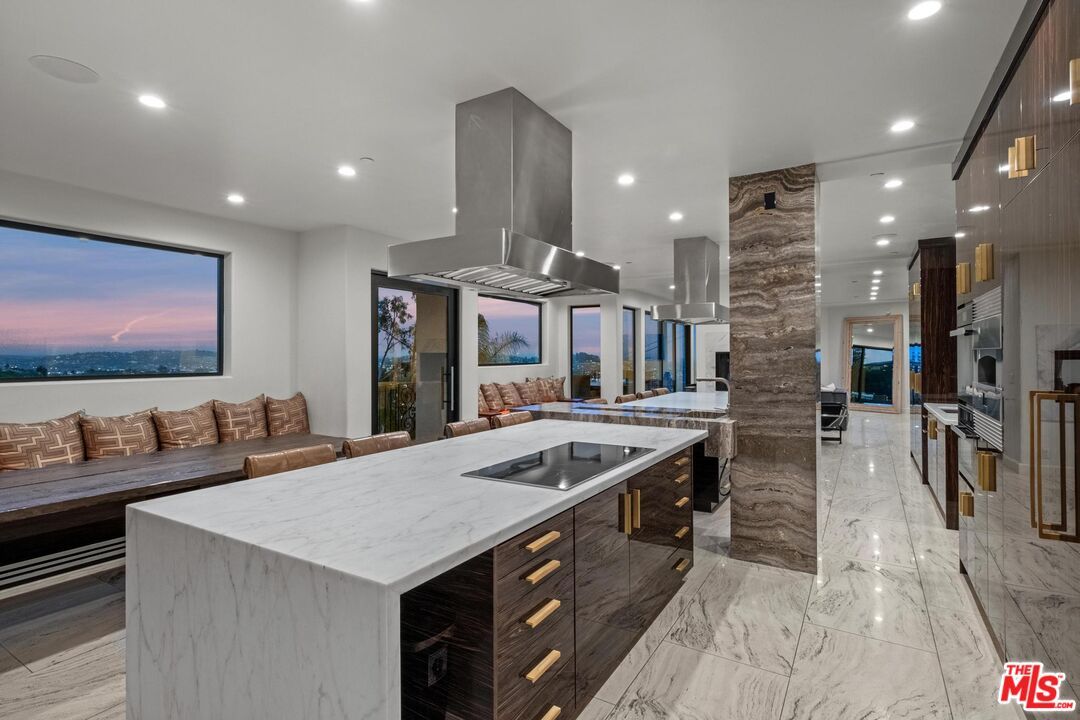 Dining room, Interior, Kitchen, Living room, Marble, Recessed Lighting, Stainless Steel Appliances