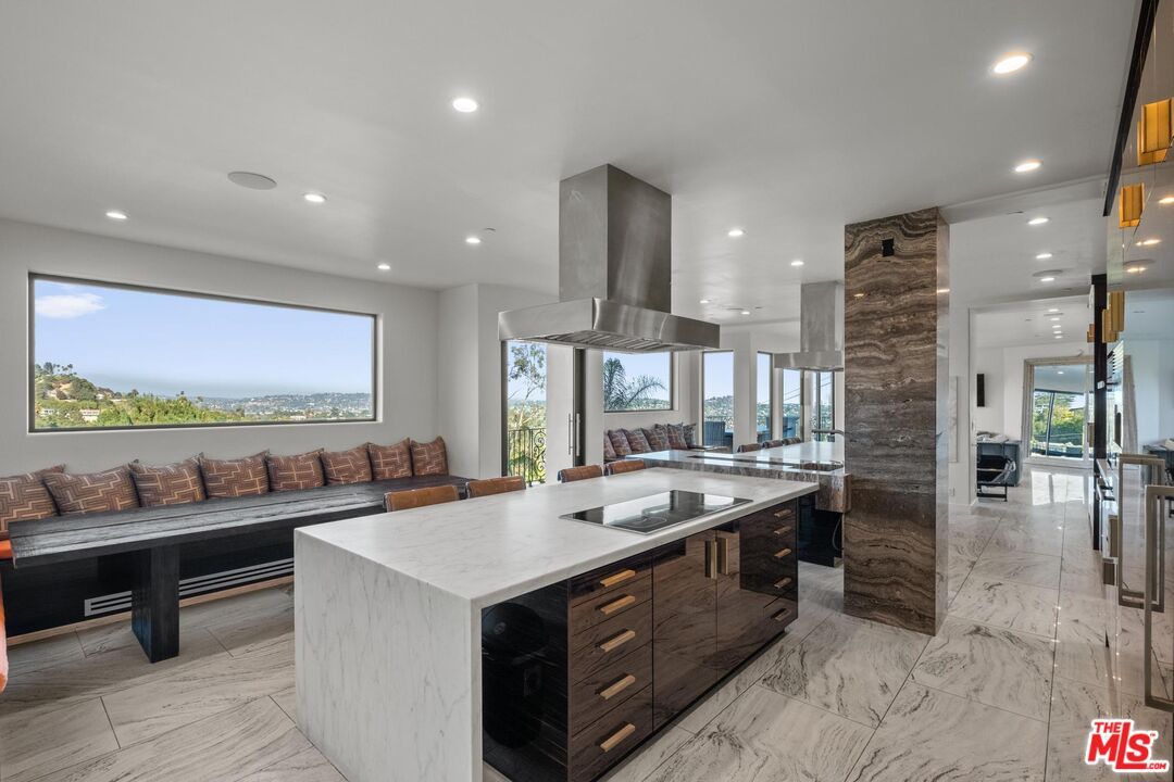 Dining room, Interior, Kitchen, Living room, Marble, Recessed Lighting, Stainless Steel Appliances