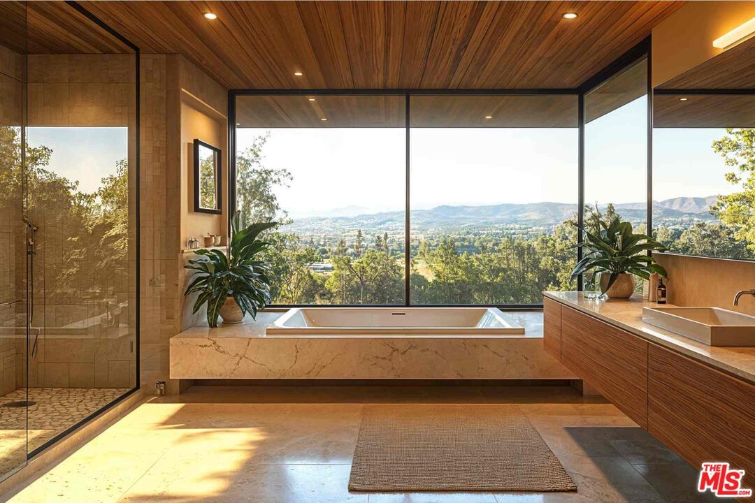 Bathroom, Glass Shower, Interior, Recessed Lighting, Wooden Ceilings