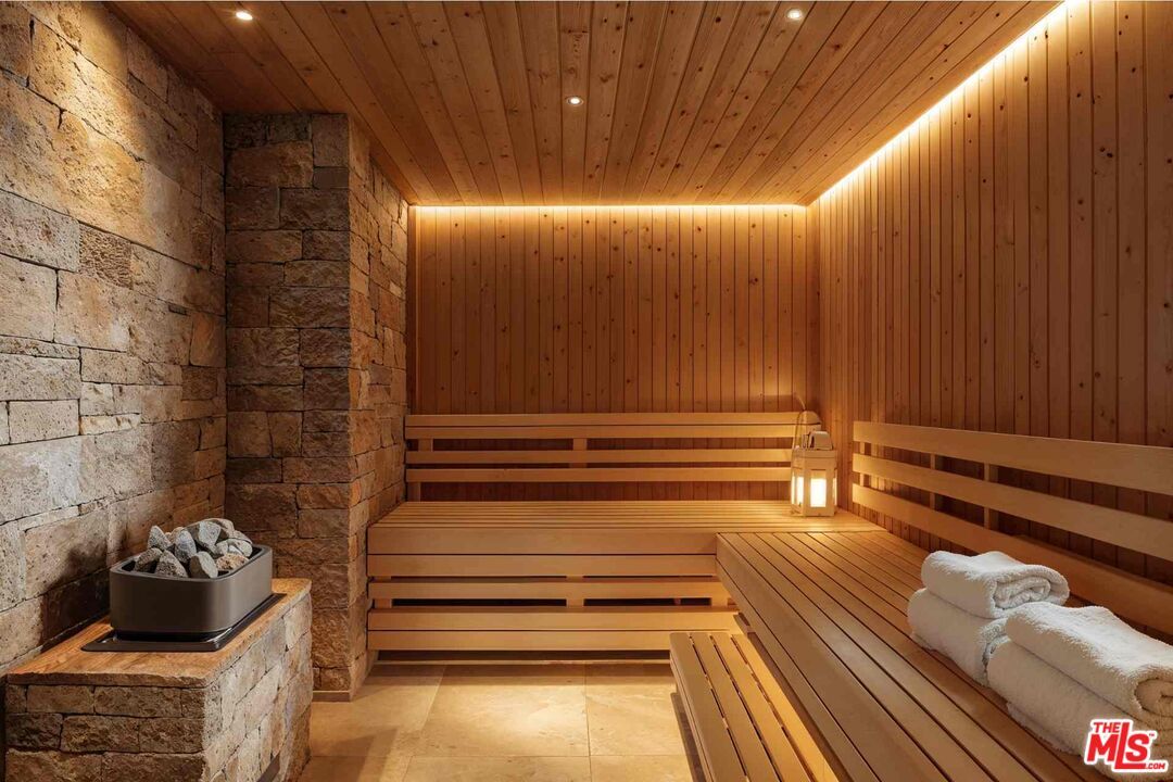 Interior, Recessed Lighting, Sauna Room, Stone Walls