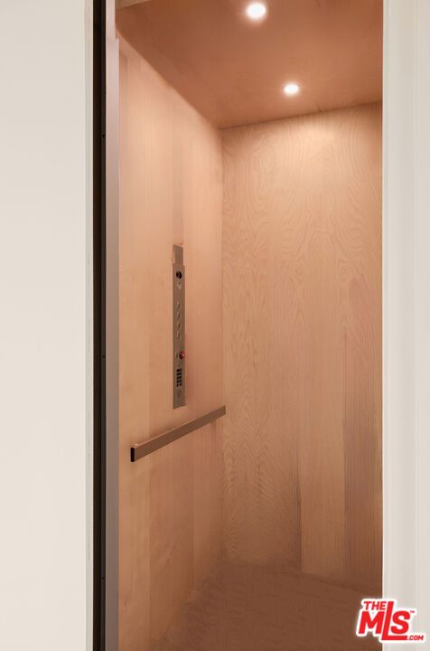 Elevator, Interior, Recessed Lighting, Wooden Walls