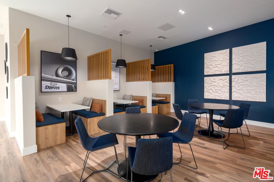 Dining room, Interior, Pendant Lights, Recessed Lighting, Wood Texture Flooring