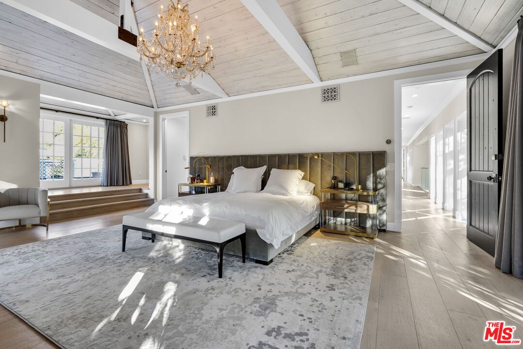 Bedroom, Chandelier, Interior, Wooden Ceilings, Wood Texture Flooring
