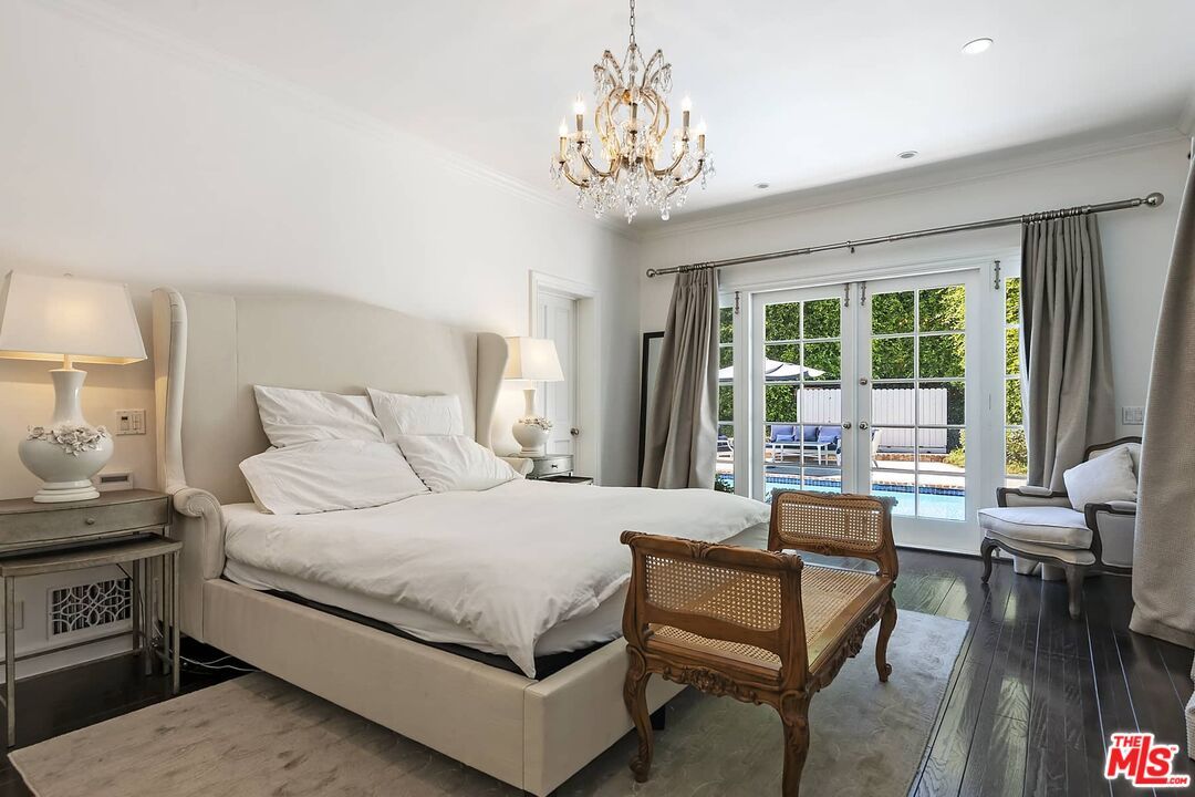 Bedroom, Chandelier, Interior, Recessed Lighting, Wood Texture Flooring