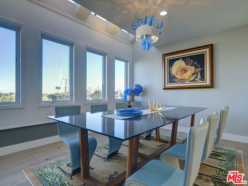 Dining room, Interior, Pendant Lights, Recessed Lighting, Wood Texture Flooring