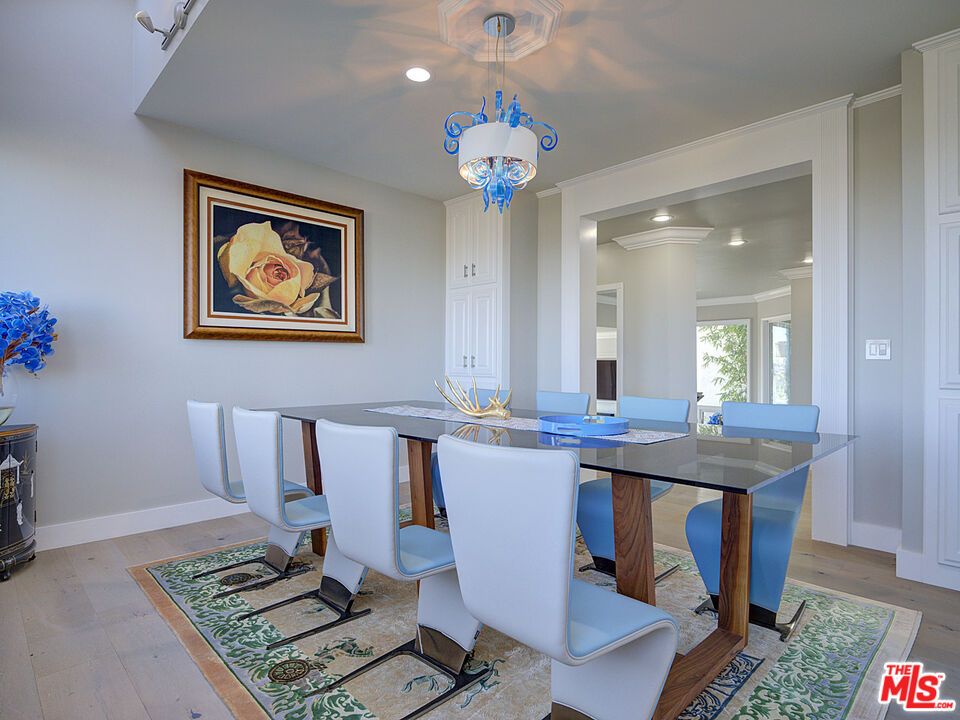 Dining room, Interior, Pendant Lights, Recessed Lighting, Wood Texture Flooring