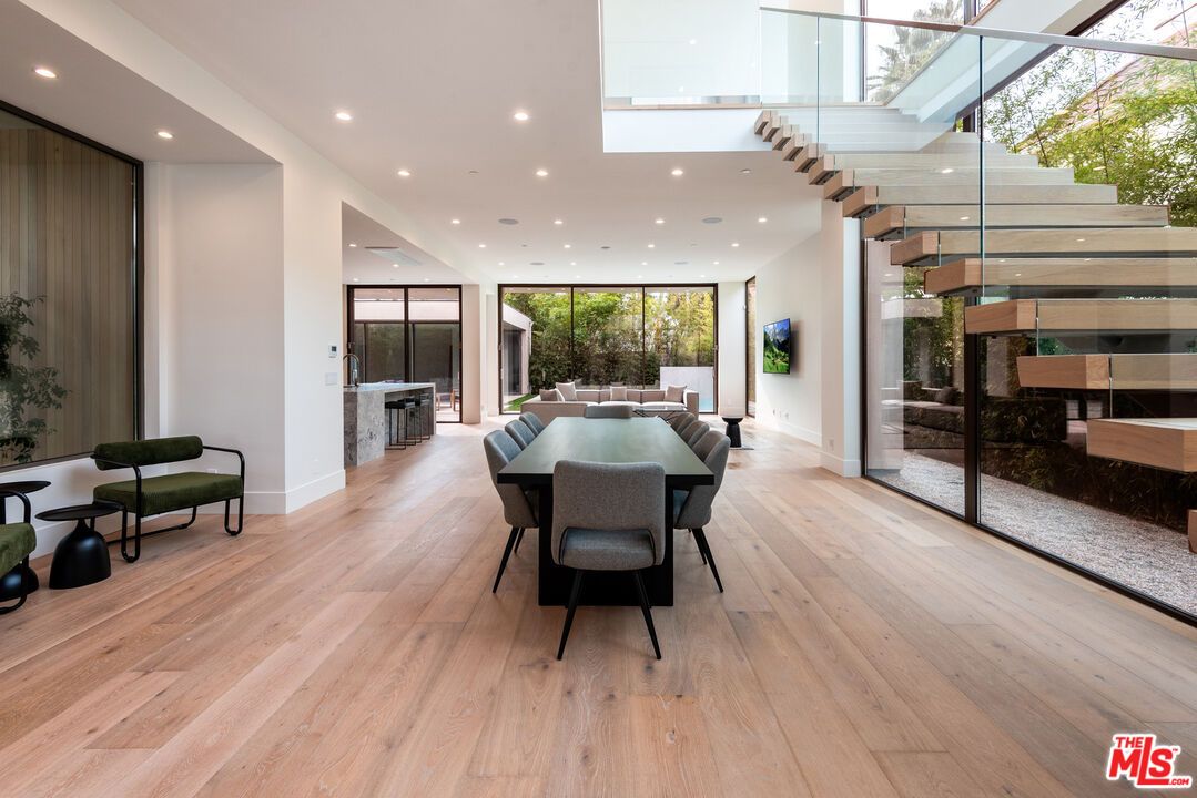 Dining room, Interior, Recessed Lighting, Wood Texture Flooring