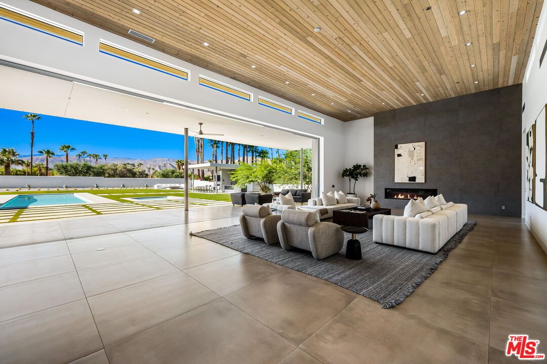 Fireplace, Interior, Living room, Recessed Lighting, Wooden Ceilings