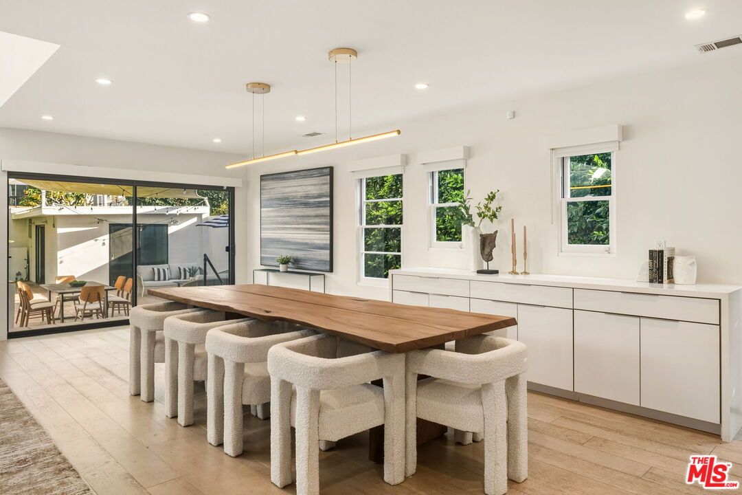 Dining room, Interior, Pendant Lights, Recessed Lighting, Wood Texture Flooring