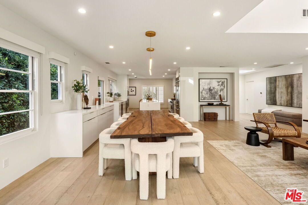 Dining room, Interior, Pendant Lights, Recessed Lighting, Wood Texture Flooring