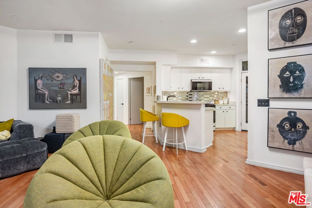 Interior, Kitchen, Living room, Recessed Lighting, Stainless Steel Appliances, Wood Texture Flooring