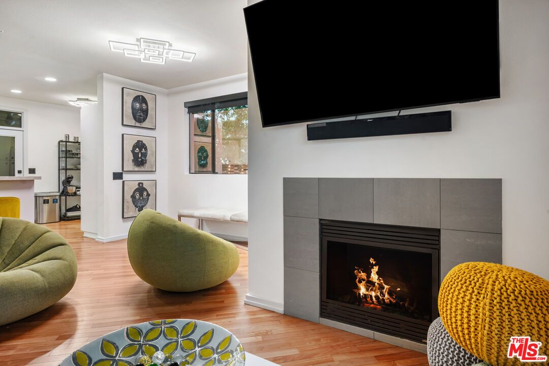 Fireplace, Interior, Recessed Lighting, Wood Texture Flooring