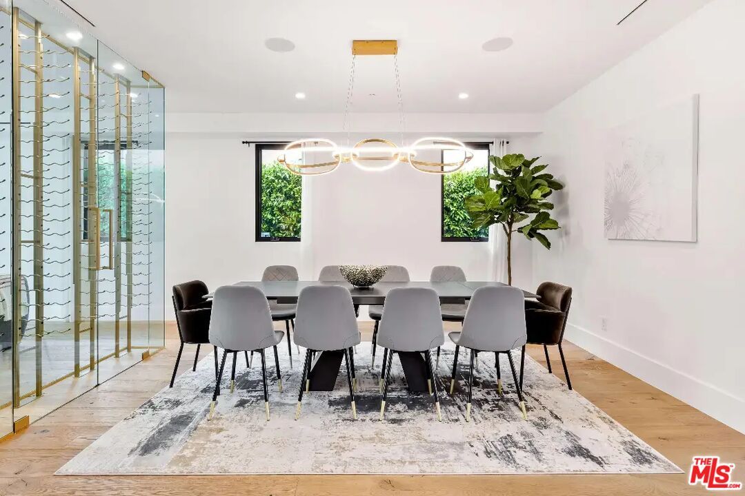 Dining room, Interior, Pendant Lights, Recessed Lighting, Wood Texture Flooring