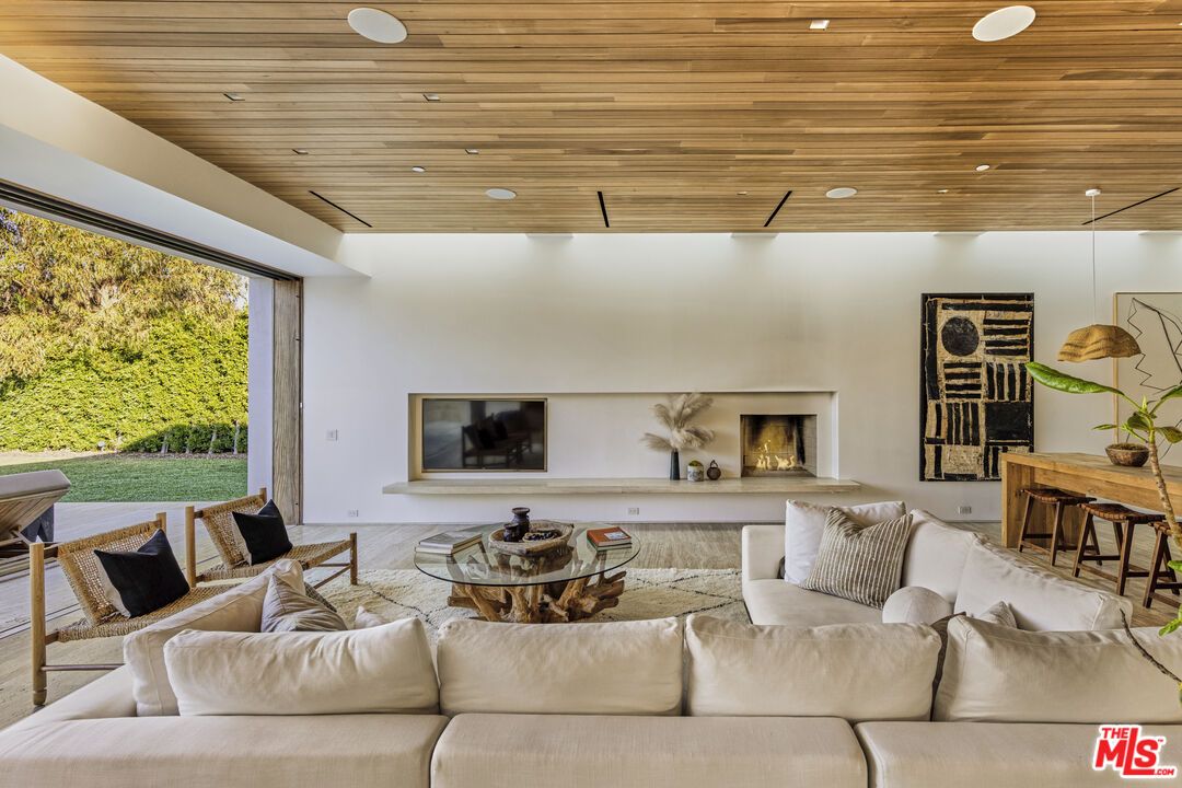 Fireplace, Interior, Living room, Recessed Lighting, Wooden Ceilings