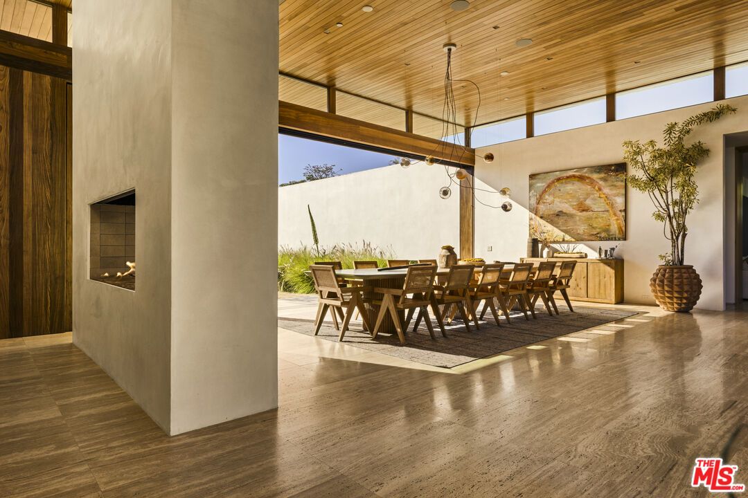 Dining room, Interior, Pendant Lights, Wooden Ceilings, Wood Texture Flooring