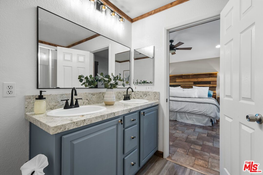 Bathroom, Bedroom, Dual Sink Vanities, Interior, Recessed Lighting, Wood Texture Flooring