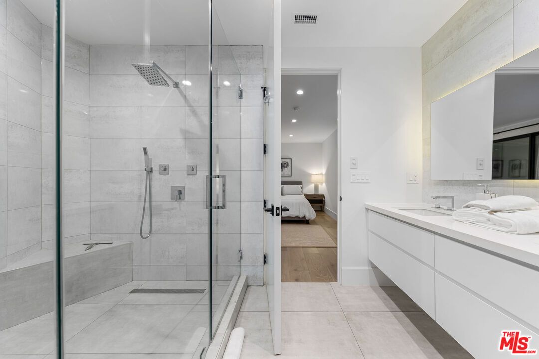 Bathroom, Bedroom, Dual Sink Vanities, Glass Shower, Interior, Recessed Lighting, Wood Texture Flooring