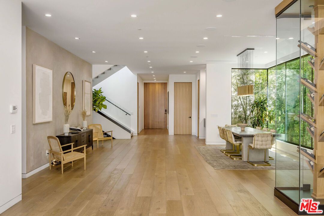 Dining room, Interior, Recessed Lighting, Wood Texture Flooring