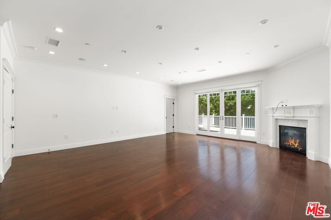 Empty room, Fireplace, Interior, Recessed Lighting, Wood Texture Flooring
