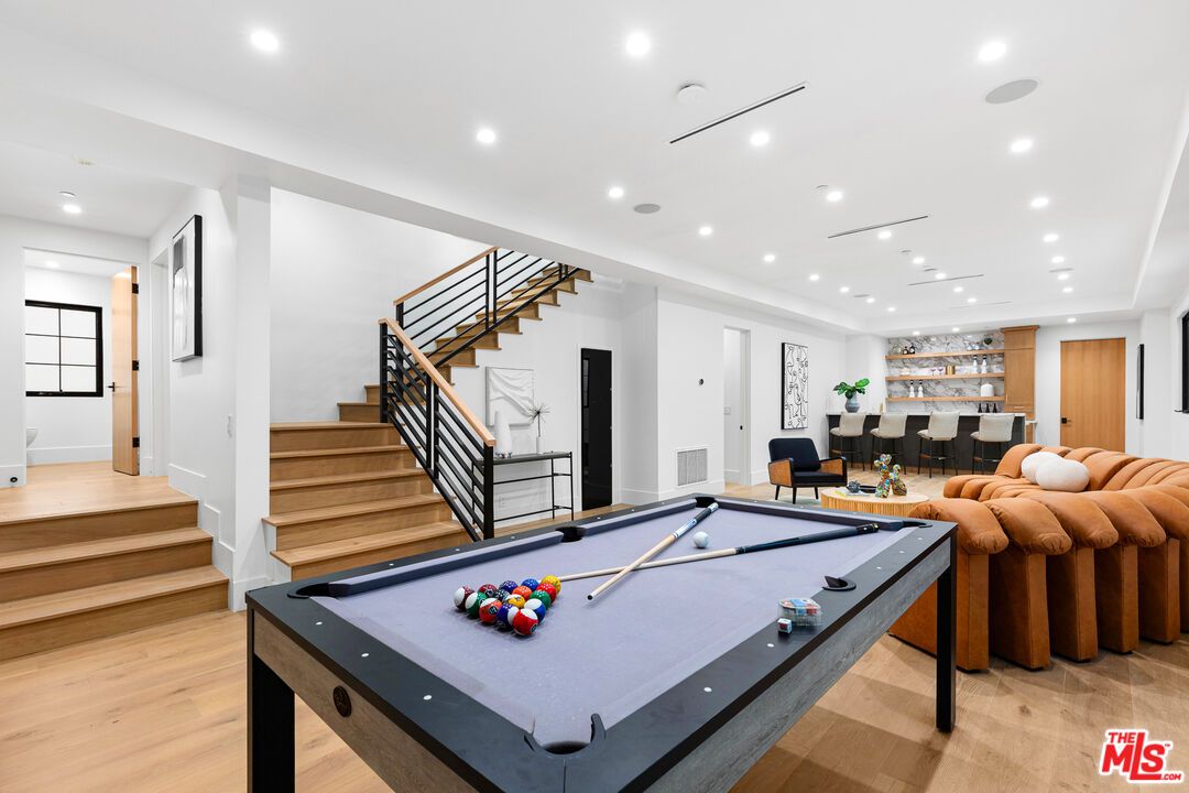 Billiard Table, Game Room, Interior, Recessed Lighting, Wood Texture Flooring