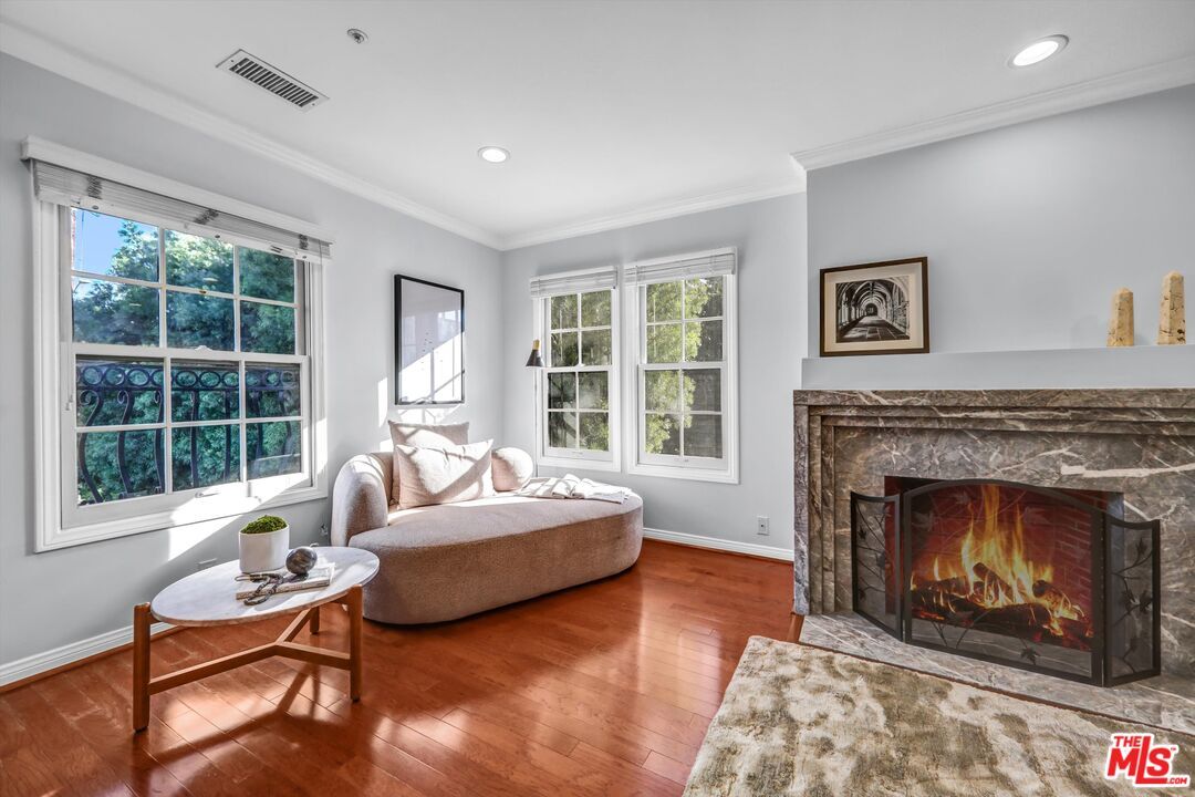 Fireplace, Interior, Recessed Lighting, Wood Texture Flooring