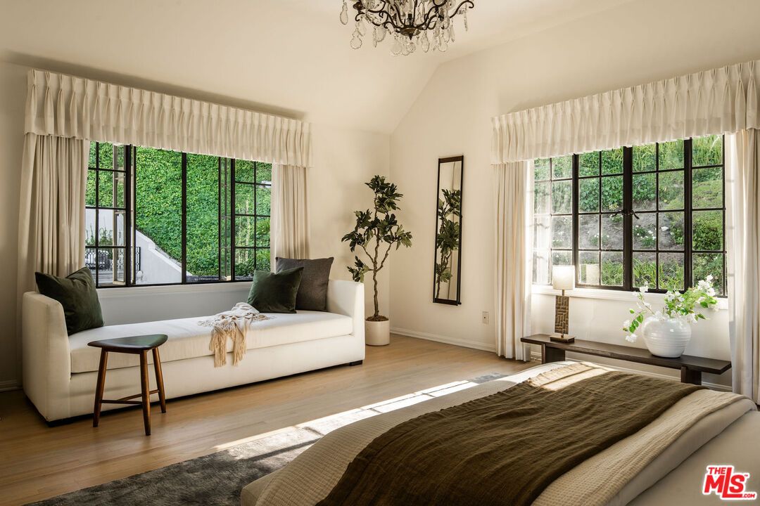 Bedroom, Chandelier, Interior, Wood Texture Flooring