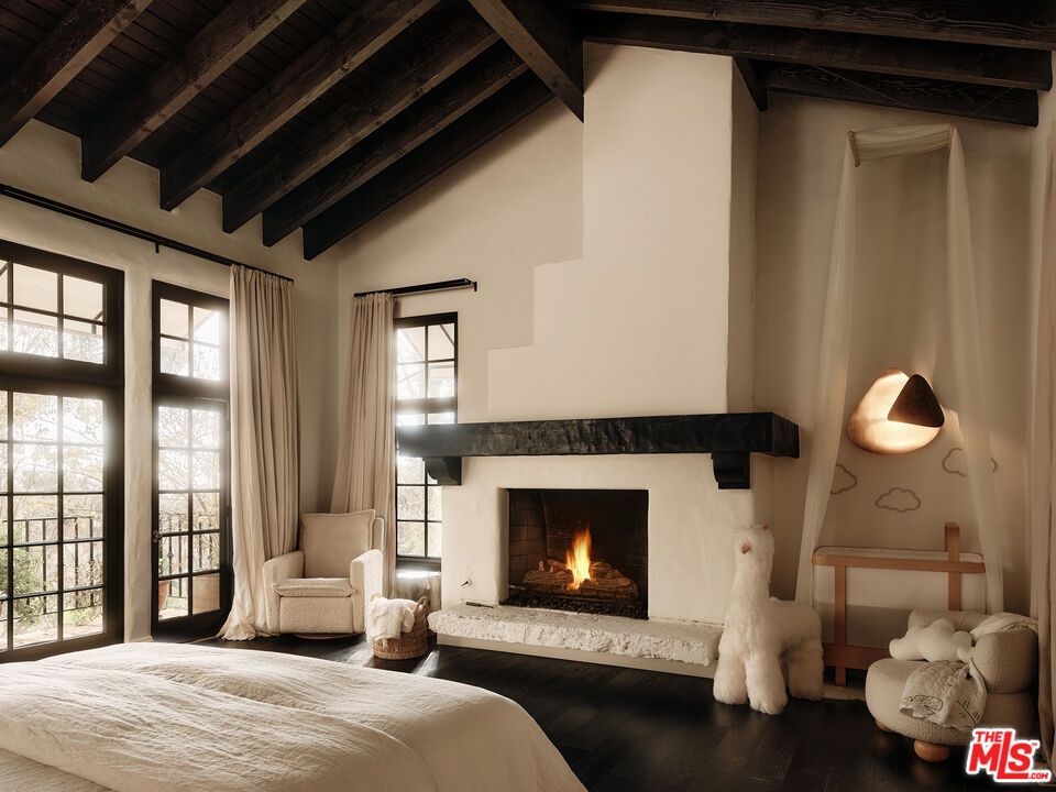 Bedroom, Fireplace, Interior, Wooden Beams, Wooden Ceilings, Wood Texture Flooring