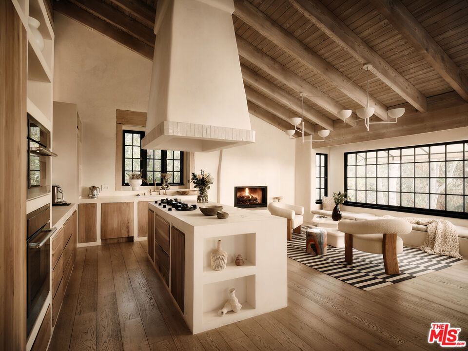 Fireplace, Interior, Kitchen, Living room, Wooden Beams, Wooden Ceilings, Wood Texture Flooring
