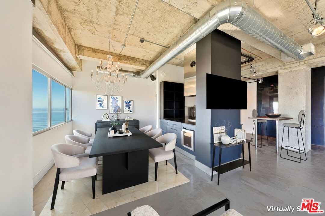 Chandelier, Dining room, Fireplace, Interior, Water, Wooden Beams, Wooden Ceilings