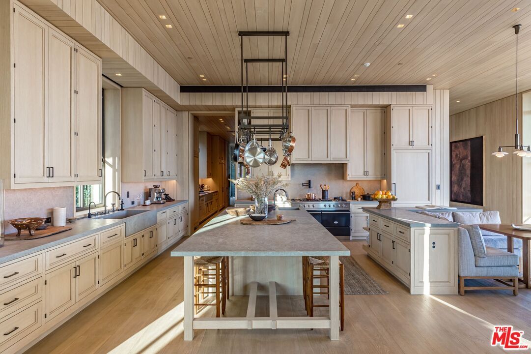 Interior, Kitchen, Pendant Lights, Recessed Lighting, Stainless Steel Appliances, Wooden Ceilings, Wood Texture Flooring