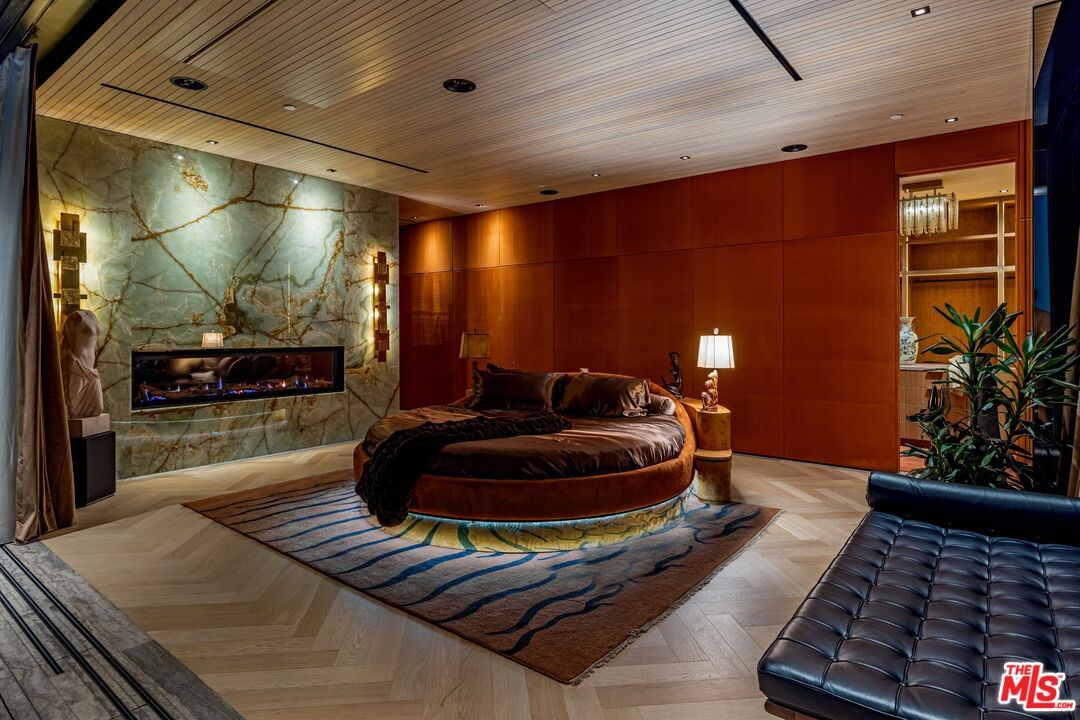 Fireplace, Interior, Recessed Lighting, Stone Walls, Wooden Ceilings, Wood Texture Flooring, Wooden Walls