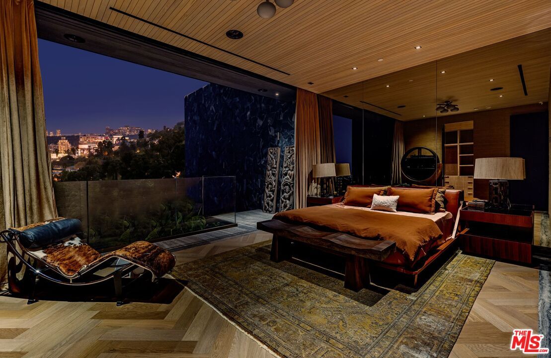 Bedroom, Interior, Recessed Lighting, Wooden Ceilings, Wood Texture Flooring