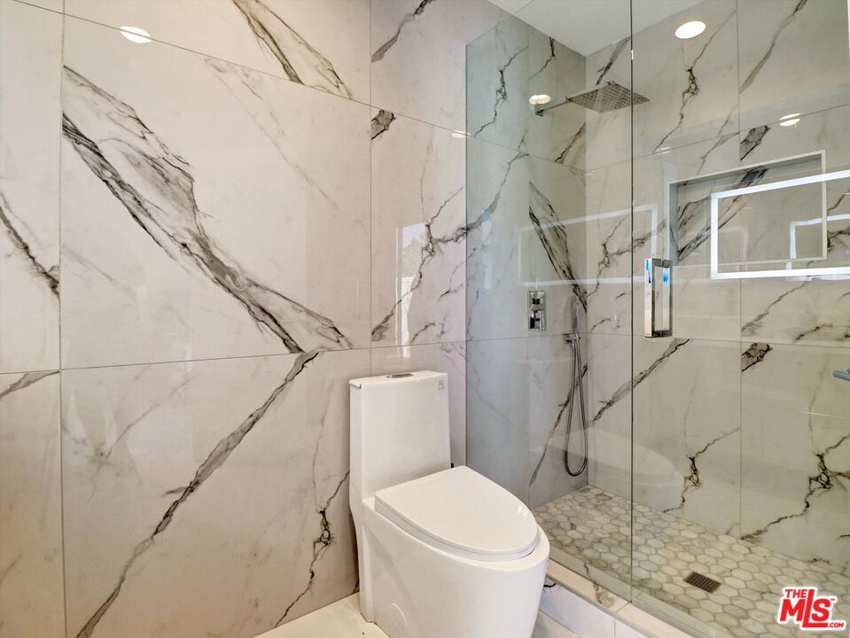 Bathroom, Glass Shower, Interior, Marble Walls, Recessed Lighting